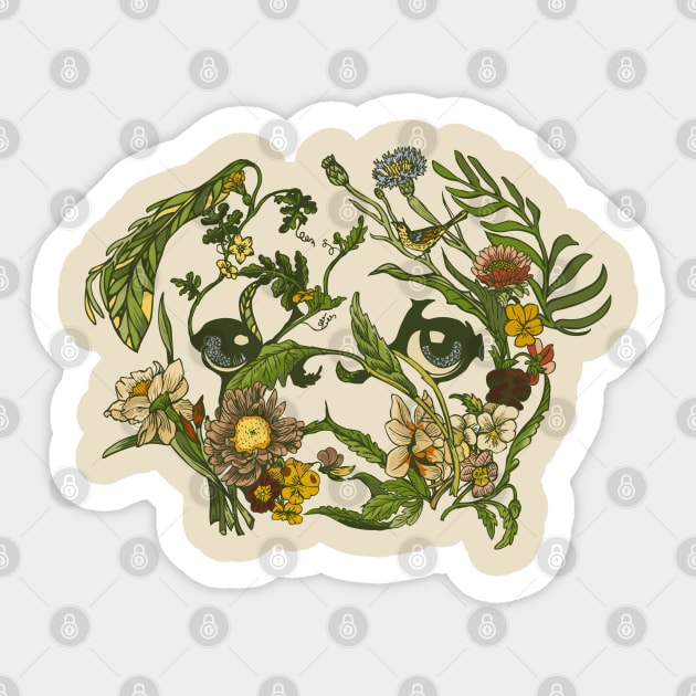 Botanical Pug Sticker by huebucket